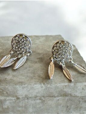 Sterling Silver Dreamcatcher Dangle Earrings - Silver